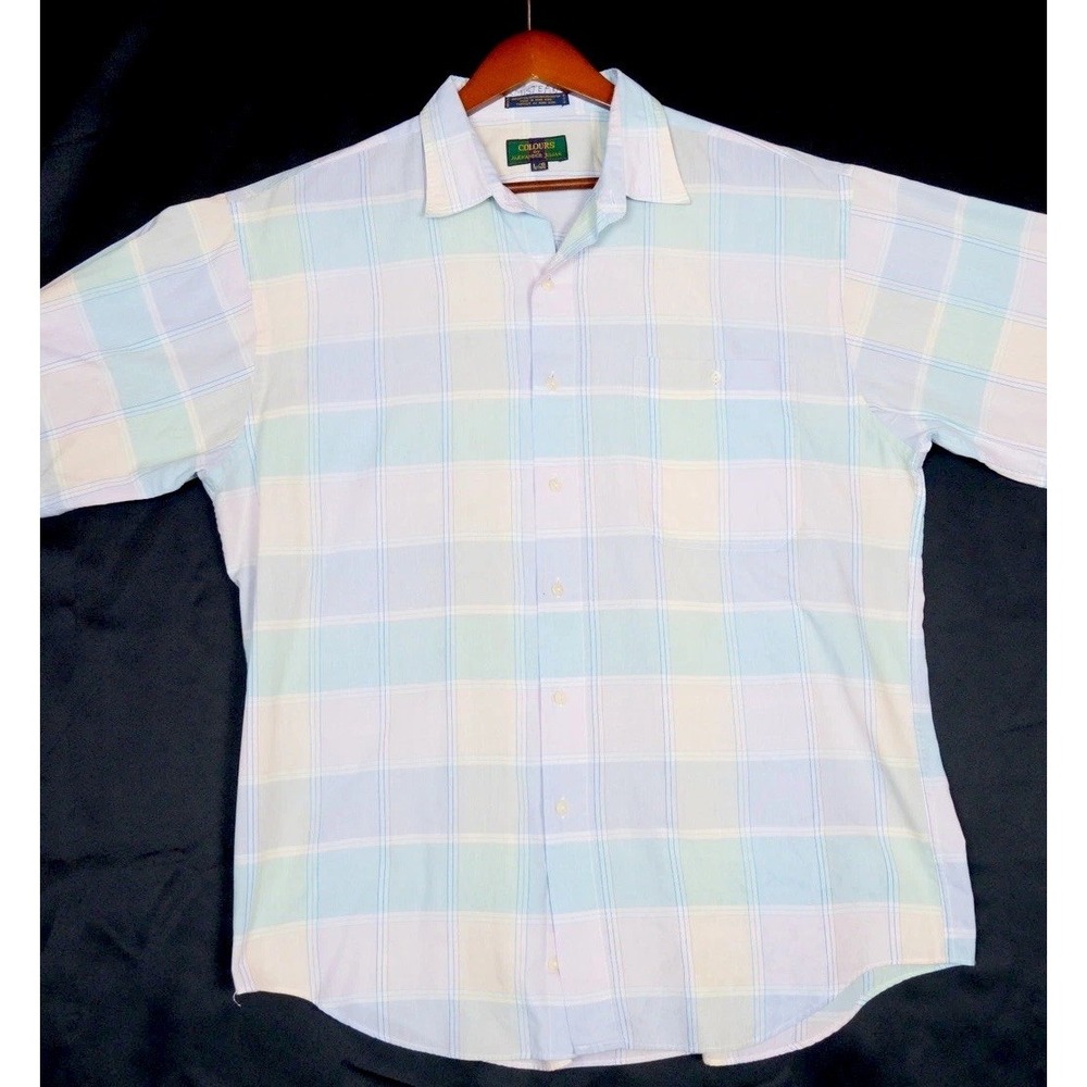 Colours by Alexander Julian Mens Large Pastel Plaid Short Slv Button Down‎ Shirt